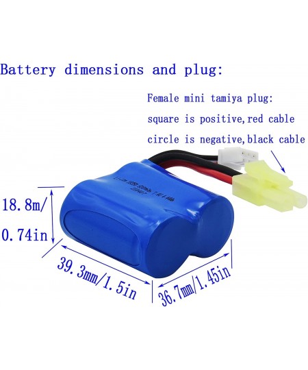 2 Pack 7.4V 600mAh Lithium-ion Battery with Male Mini Tamiya Plug Replacement for Force1 Velocity H102 and SKYTECH TKKJ H106 ...