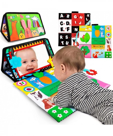 Tummy Time Baby Mirror Toys with Black and White Pattern Double High Contrast 3D Activity Play Crinkle Toys Foldable Baby Mir...