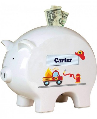 Personalized Fire Truck Piggy Bank Newborn Baby boy Gift $83.47 - Kids' Money Banks