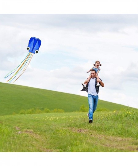 Pack of 2 Kites Large Rainbow Delta Kite and Blue Mollusc Octopus with Long Colorful Tail Kites for Kids and Adults Easy to F...