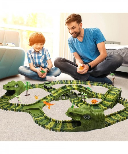 Dinosaur Toys Race Track 280 pcs Flexible Track Playset Dinosaur Theme World Race Toy with Race Car for Toddlers Kids Boys Ag...