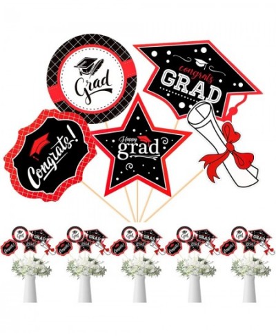 25Pcs Graduation Centerpiece Sticks with Glue Points Class of 2022 Table Toppers Congrats Grad Photo Booth Props Black and Re...