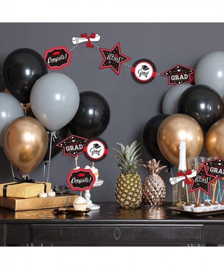 25Pcs Graduation Centerpiece Sticks with Glue Points Class of 2022 Table Toppers Congrats Grad Photo Booth Props Black and Re...