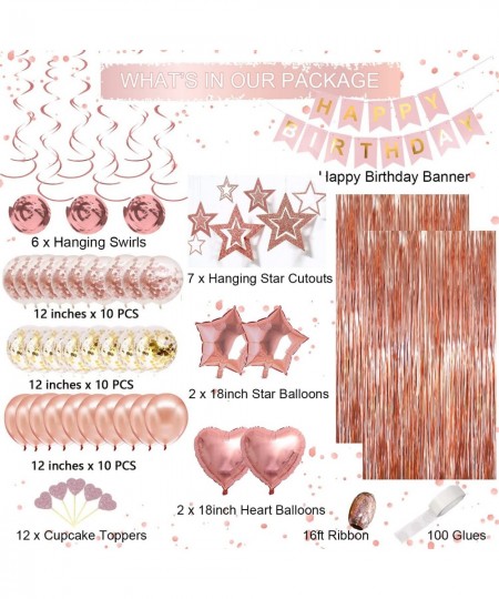 Rose Gold Birthday Party Decorations Happy Birthday Banner Rose Gold Fringe Curtain Heart Star Foil Confetti Balloons Hanging...