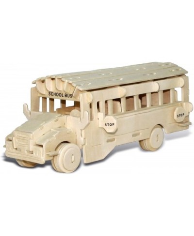 3D Puzzle School Bus Wood Craft Construction Model Kit Fun Unique & Educational DIY Wooden Toy Assemble Model Unfinished Craf...