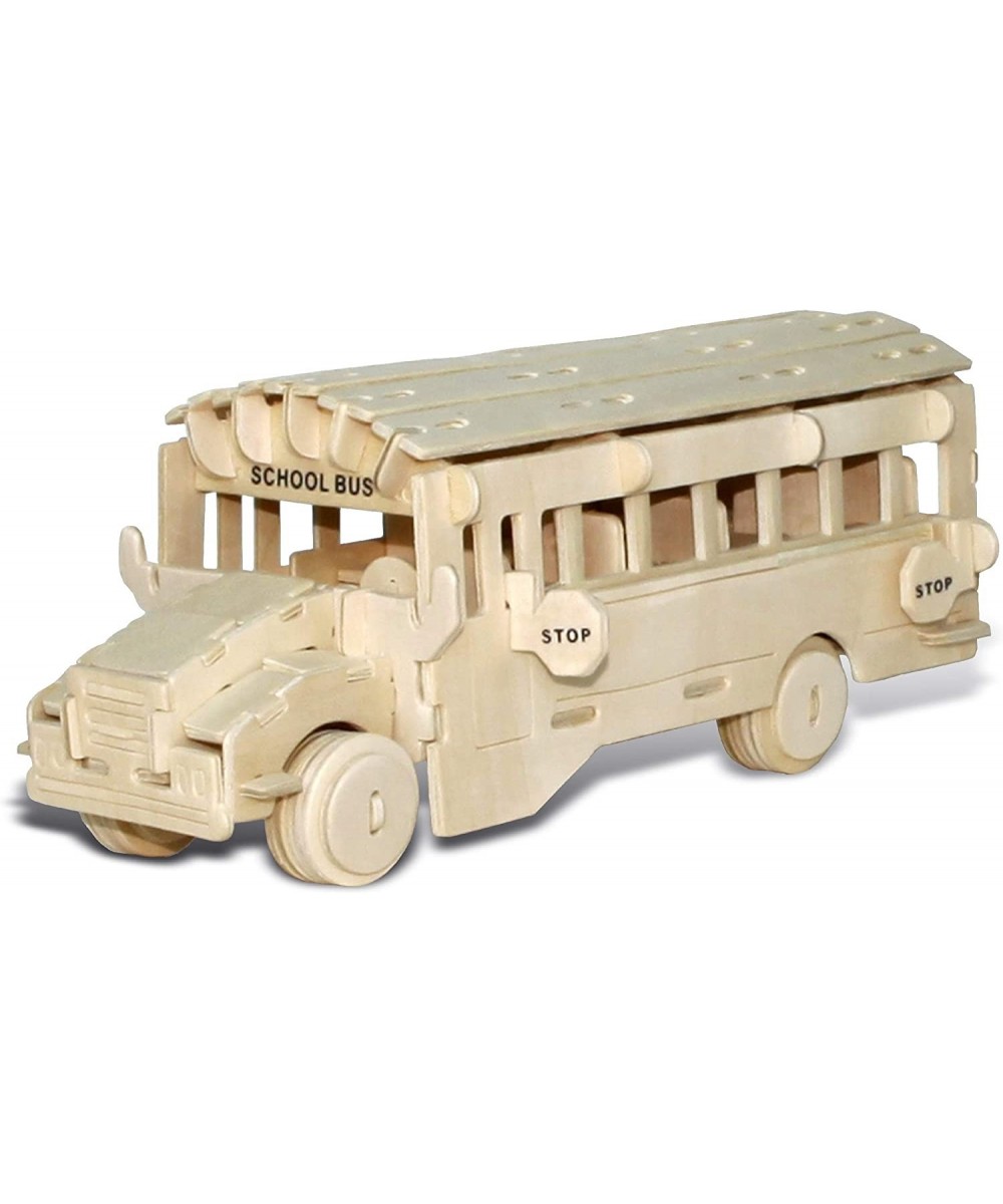 3D Puzzle School Bus Wood Craft Construction Model Kit Fun Unique & Educational DIY Wooden Toy Assemble Model Unfinished Craf...