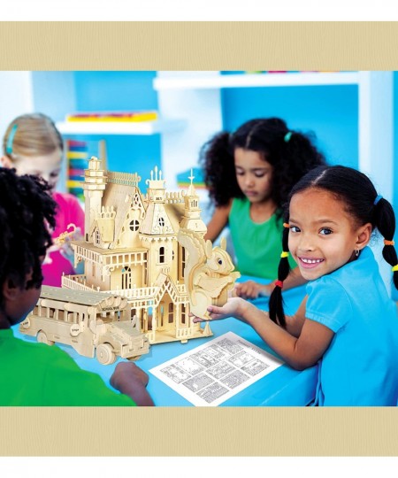 3D Puzzle School Bus Wood Craft Construction Model Kit Fun Unique & Educational DIY Wooden Toy Assemble Model Unfinished Craf...