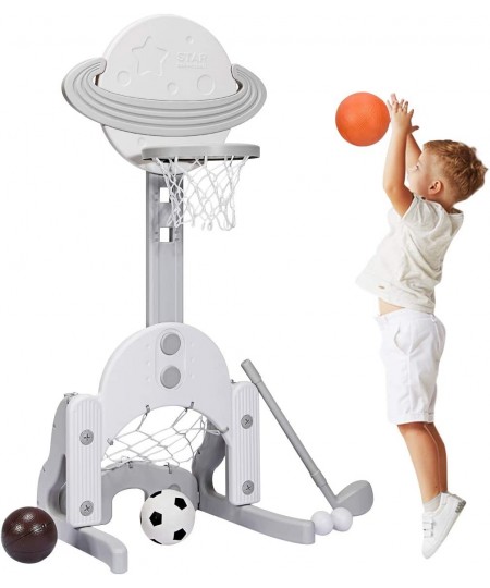 Kids Basketball Hoop Toddler Sports Activity Center w/ 5 Adjustable Height Levels Basketball Soccer Golf Game Set Indoor Outd...