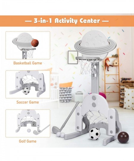 Kids Basketball Hoop Toddler Sports Activity Center w/ 5 Adjustable Height Levels Basketball Soccer Golf Game Set Indoor Outd...