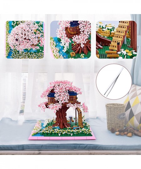 YUJNS Sakura Tree House Building Micro Blocks Set Architecture Mini Bricks of Japanese Cherry Blossom Bonsai Modle Kit Gift f...