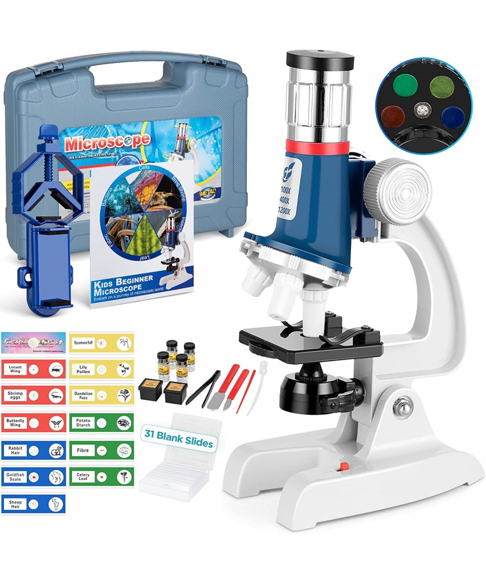 58-pcs Microscope Kit for Kids 5-7 8-12 100X-1200X Kids Microscope with Metal Body Microscope Carrying Box LED Light Science ...