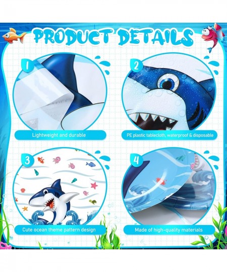 114 Pieces Shark Party Supplies Set Includes Shark Plates Napkins Cups Banner Tablecloth Knives Forks Spoons Blue Ocean Shark...