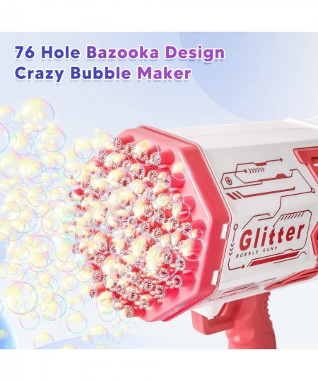 Bubble Gun New Upgrade 76 Holes Bazooka Bubble Gun Rocket Bubble Machine with Colorful Lights Bubble Makers Toys for Kids Adu...