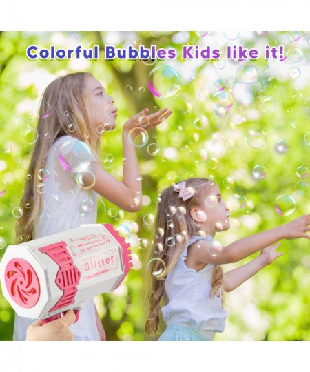 Bubble Gun New Upgrade 76 Holes Bazooka Bubble Gun Rocket Bubble Machine with Colorful Lights Bubble Makers Toys for Kids Adu...