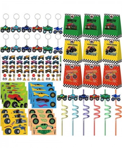 Monster Truck Party Favors Set 72 PCS Truck Theme Slap Bracelets Keychains Tattoo Stickers DIY Stickers Drinking Straws Party...