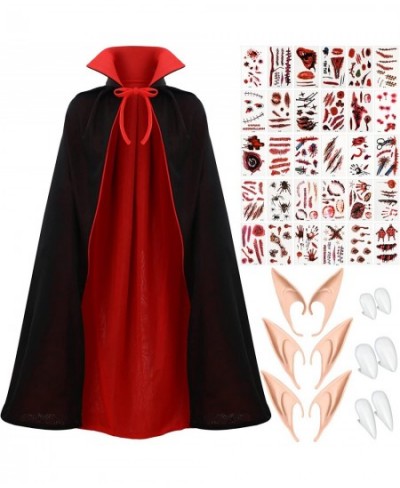 Kid Halloween Vampire Costume Set with Reversible Cape Cloak and 30 Pieces Tattoo Scar 3 Pairs Elf Ears and Vampire Dentures ...