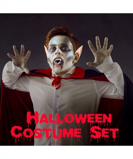 Kid Halloween Vampire Costume Set with Reversible Cape Cloak and 30 Pieces Tattoo Scar 3 Pairs Elf Ears and Vampire Dentures ...