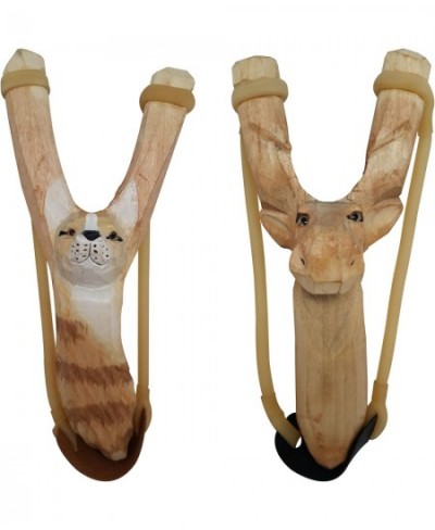 2 Pack - Nature LAUNCHERS - Hand-Carved Wooden Slingshot Lynx and Moose $30.17 - Nature Exploration Toys