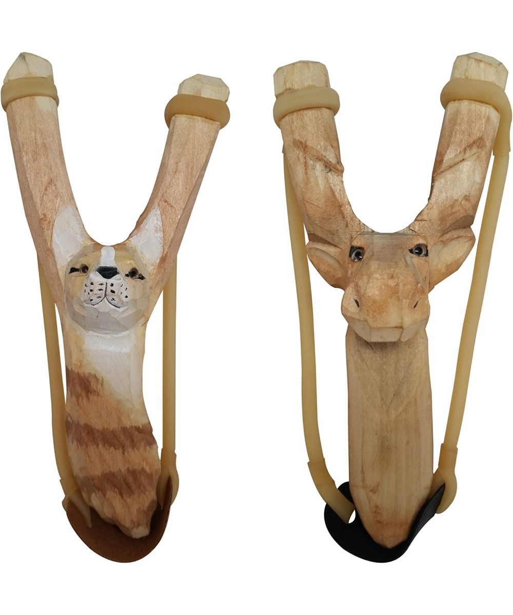 2 Pack - Nature LAUNCHERS - Hand-Carved Wooden Slingshot Lynx and Moose $30.17 - Nature Exploration Toys