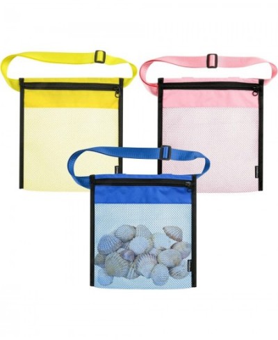 3 Pack Beach Toy Mesh Bag Shell Collecting Bag Beach Sand Toy Totes with Adjustable Carrying Waist Belt and Zipper for Holdin...