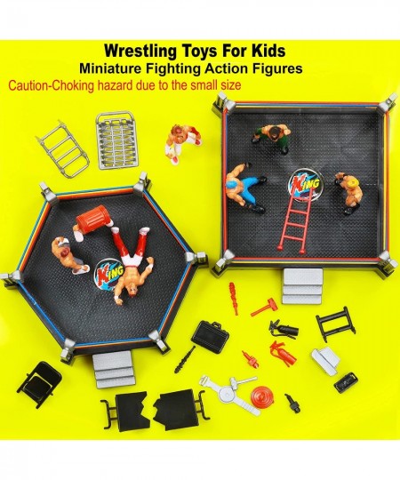 Store 32-Piece Mini Wrestling Playset with Action Figures and Accessories - Kids Toy with Realistic Wrestlers - 2 Rings Inclu...