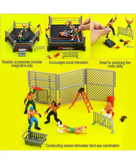 Store 32-Piece Mini Wrestling Playset with Action Figures and Accessories - Kids Toy with Realistic Wrestlers - 2 Rings Inclu...