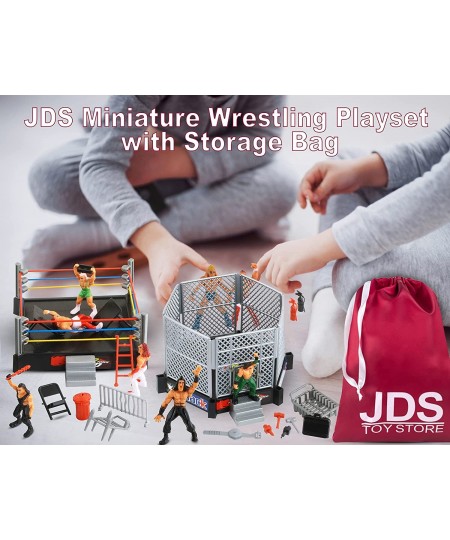 Store 32-Piece Mini Wrestling Playset with Action Figures and Accessories - Kids Toy with Realistic Wrestlers - 2 Rings Inclu...