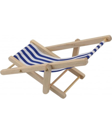 2pcs Mini Wooden Folding Beach Sunbath Chair Longue Deck Chair Craft Striped Furniture for Dollhouse Home Desk Garden Decorat...