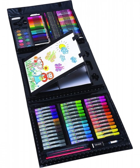 Budding Artist 154 Pc Junior Artist Trifold Easel Art Set Includes markers crayons oil pastels watercolor paints and colored ...