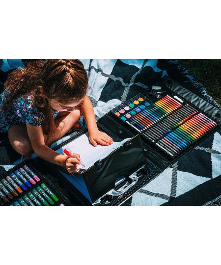 Budding Artist 154 Pc Junior Artist Trifold Easel Art Set Includes markers crayons oil pastels watercolor paints and colored ...