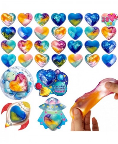 28 Packs Valentines Day Gift Cards with Galaxy Slime Stress Relief Fidget Toys for Kids Valentine Classroom Exchange Cards Va...