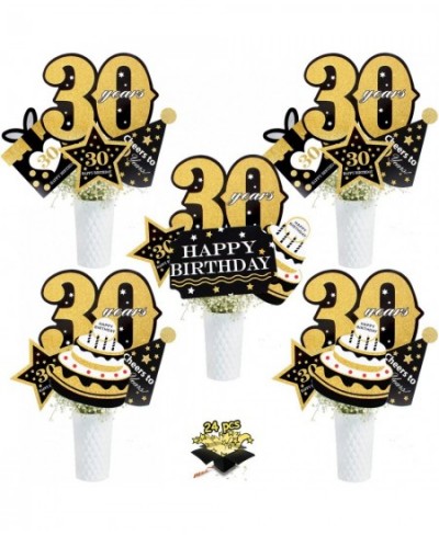 30th Happy Birthday Party Centerpiece Decorations - 30th Birthday Party Table Decoration - Set of 24 Golden Glitter Vase Topp...