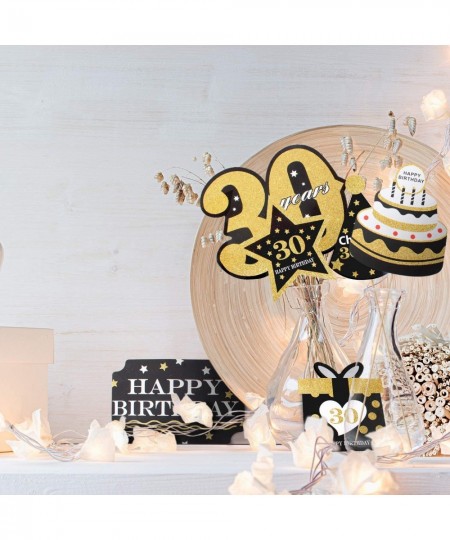 30th Happy Birthday Party Centerpiece Decorations - 30th Birthday Party Table Decoration - Set of 24 Golden Glitter Vase Topp...