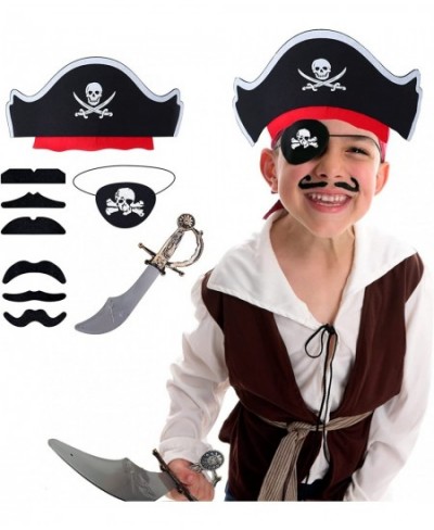 Halloween Pirate Costume Accessories for Kids with Pirate Captain Hat Pirate Eye Patch Beards Plastic Toy Caribbean Fancy Dre...