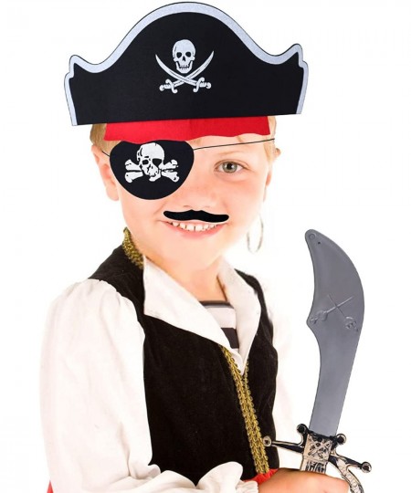 Halloween Pirate Costume Accessories for Kids with Pirate Captain Hat Pirate Eye Patch Beards Plastic Toy Caribbean Fancy Dre...