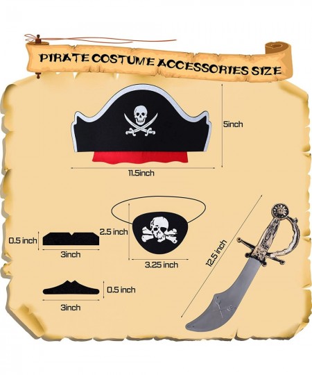 Halloween Pirate Costume Accessories for Kids with Pirate Captain Hat Pirate Eye Patch Beards Plastic Toy Caribbean Fancy Dre...