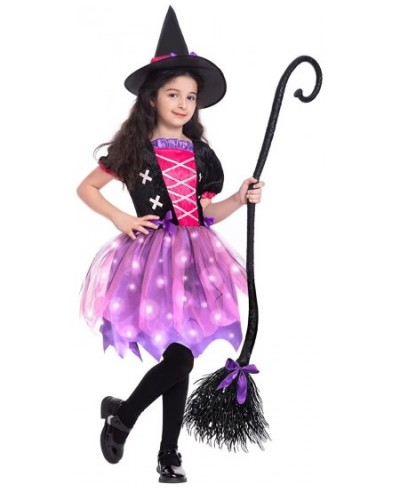 Halloween Witch Costume for Girls Light Up Toddler Witch Dress with Hat and Broom Kids Witch Costumes for Halloween Role-Play...