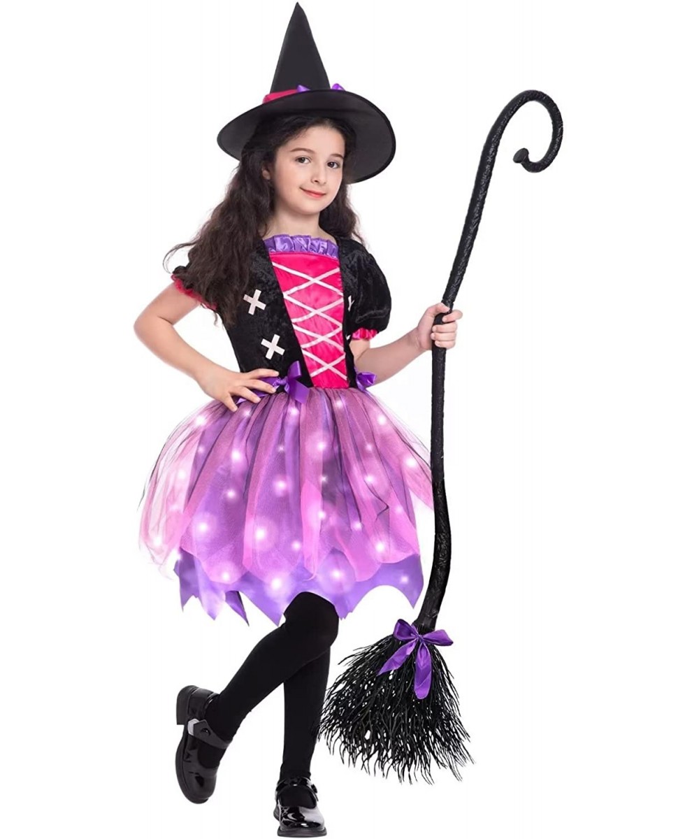 Halloween Witch Costume for Girls Light Up Toddler Witch Dress with Hat and Broom Kids Witch Costumes for Halloween Role-Play...