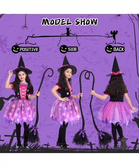 Halloween Witch Costume for Girls Light Up Toddler Witch Dress with Hat and Broom Kids Witch Costumes for Halloween Role-Play...