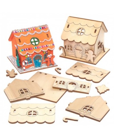 AX364 Gingerbread House Wooden Tealight Holder Kits - Pack of 3 Decorate and Display for Christmas Decorations Ideal Kids Art...