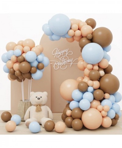 156pcs Brown Blue Balloon Garland Arch Kit Bear Baby Shower Decoration with Boho Brown Nude Blue Balloons for Gender Reveal a...