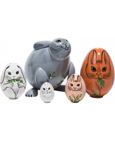 Easter Bunny Rabbit 5 Piece Russian Wood Nesting Doll Made in Russia Decoration $90.19 - Nesting Dolls