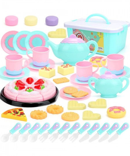 Toys Tea Set 52 Pieces Party Play Food for Kids Princess Tea Time Toy Set Including Dessert Cookies Tea Party Accessories Toy...