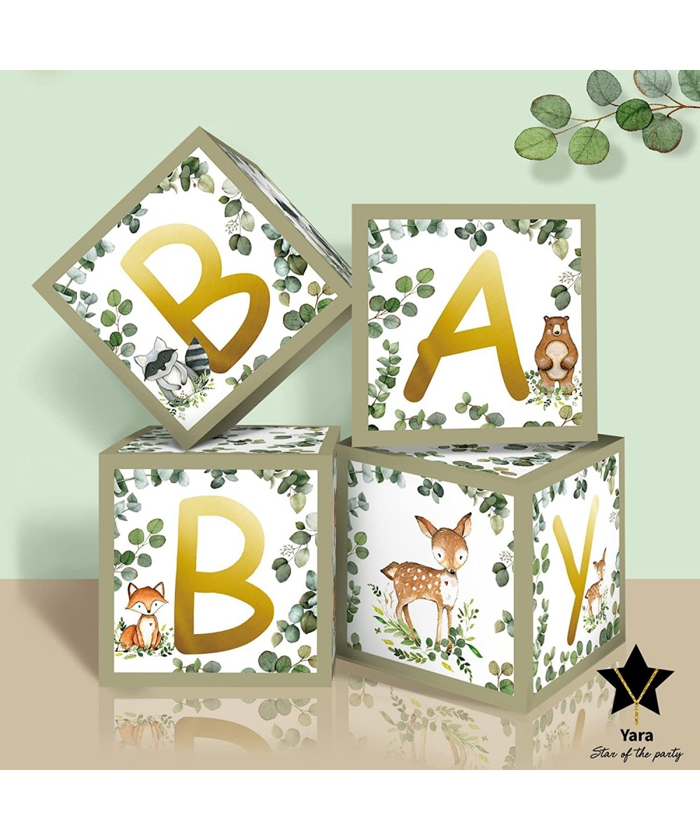 Woodland Baby Shower Decorations Boxes for Boy Girl Sage Green Party Decor Letters Boho Baby Blocks Decoration Backdrop Neutr...