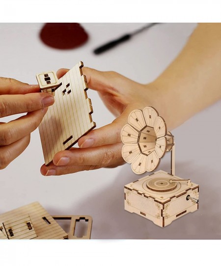 3D Puzzles for Adults Kids DIY Music Box - Piano & Gramophone Hand Crank Engraved Musical Box STEM Wooden Building DIY Kits $...