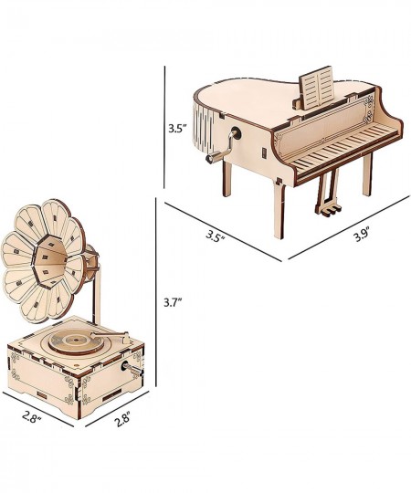 3D Puzzles for Adults Kids DIY Music Box - Piano & Gramophone Hand Crank Engraved Musical Box STEM Wooden Building DIY Kits $...