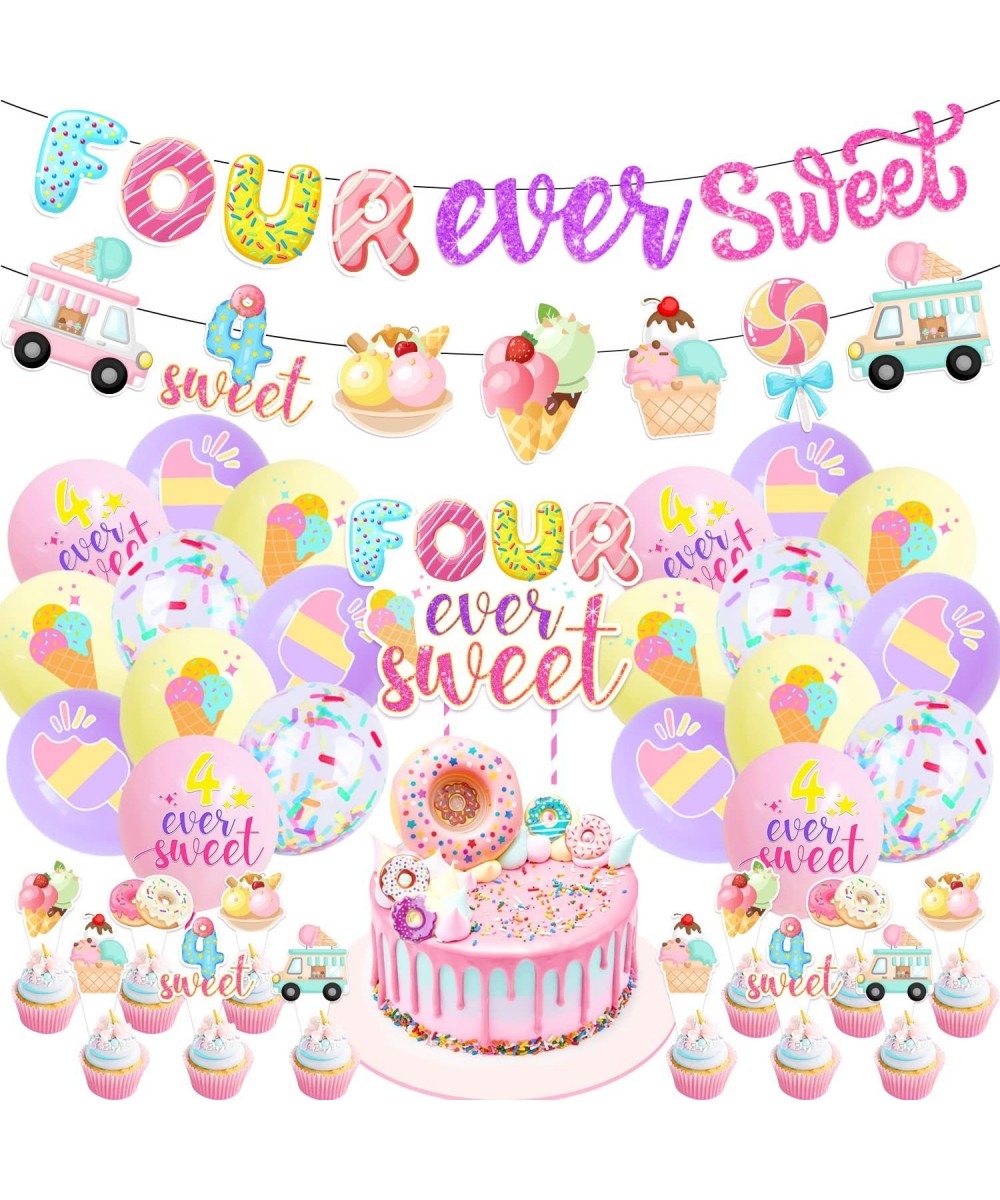 Four Ever Sweet Birthday Decorations Donuts 4th Birthday Party Decorations Include Four Ever Sweet Banner Donut and Ice Cream...