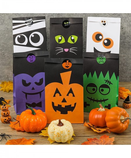 Halloween Paper Bags with Stickers 6 Style Trick or Treat Bags Cartoon Pumpkin Monster Cat Mummy Party Favor Candy Bag Goodie...