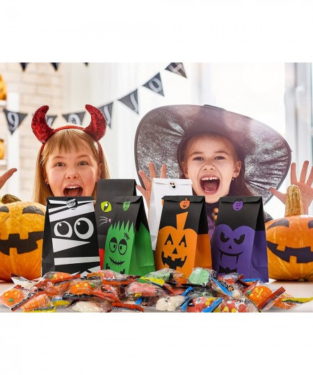 Halloween Paper Bags with Stickers 6 Style Trick or Treat Bags Cartoon Pumpkin Monster Cat Mummy Party Favor Candy Bag Goodie...