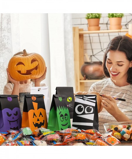 Halloween Paper Bags with Stickers 6 Style Trick or Treat Bags Cartoon Pumpkin Monster Cat Mummy Party Favor Candy Bag Goodie...